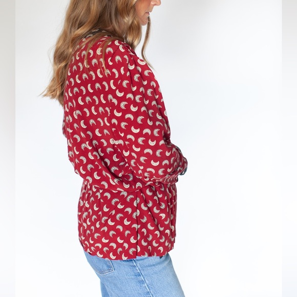 Suttles & Seawinds red black wrap blouse | top | moon | made in Nova Scotia - Picture 8 of 8